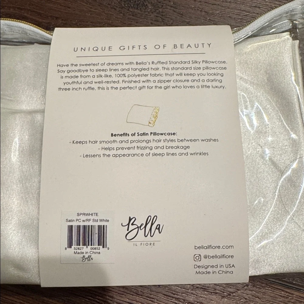 Bella White Ruffled Standard Silky Pillowcase.Silk-like 100% Polyester fabric